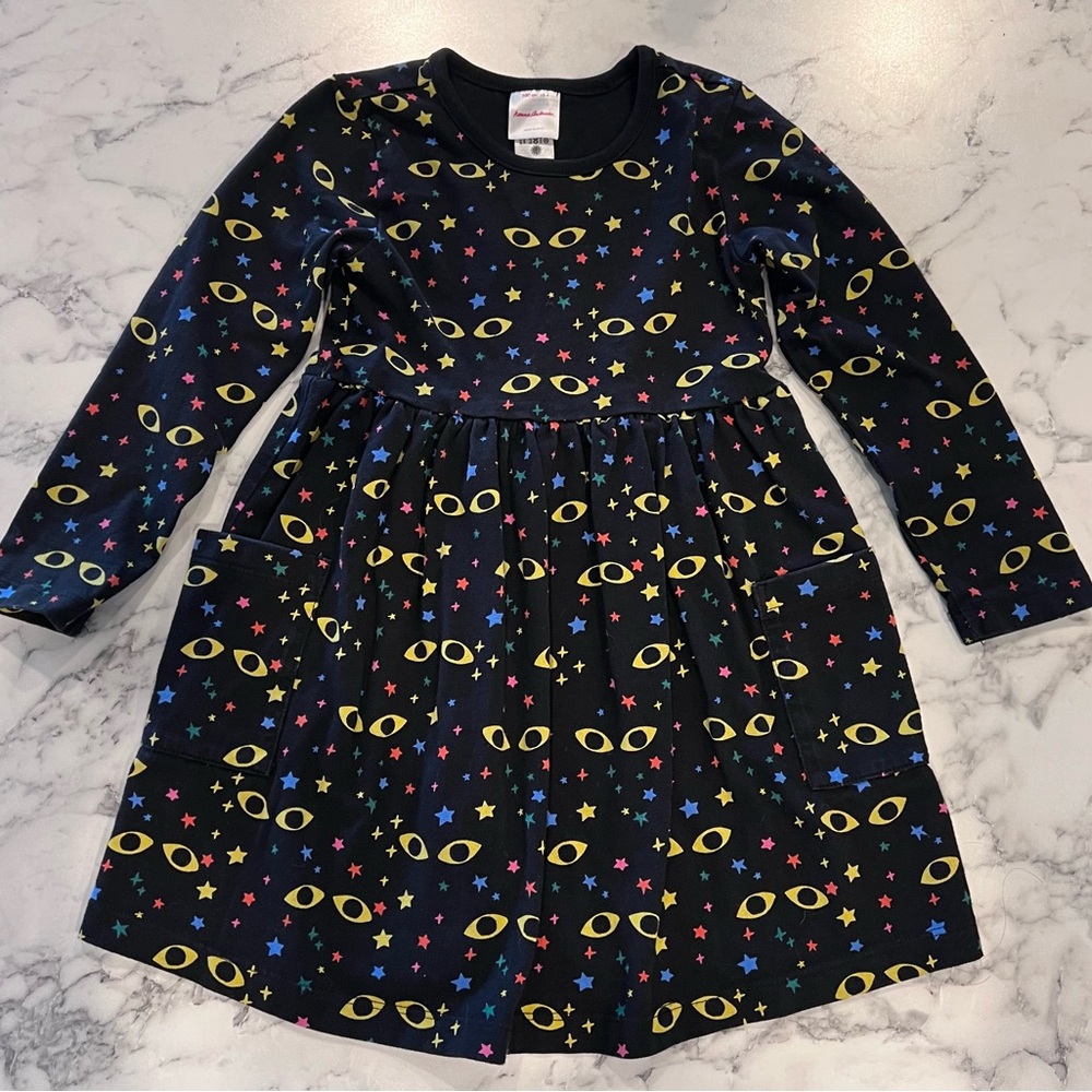 Hanna Andersson Print Halloween Printed Pocket Dress Cat Eyes 4t